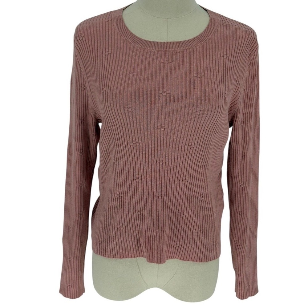 H&M Divided Ribbed Knit Sweater Pink Pointelle Textured‎ Pullover Large